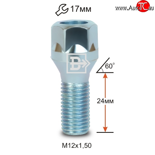 47 р. Колёсный болт длиной 24 мм Вектор M12 1.5 24 под гаечный ключ Great Wall Safe (2001-2010)