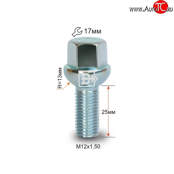 107 р. Колёсный болт длиной 25 мм Вектор M12 1.5 25 под гаечный ключ Toyota Vios хэтчбек (2005-2007)