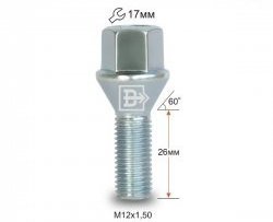 81 р. Колёсный болт длиной 26 мм Вектор M12 1.5 26 под гаечный ключ Chery Arrizo 8 (2022-2025). Увеличить фотографию 1