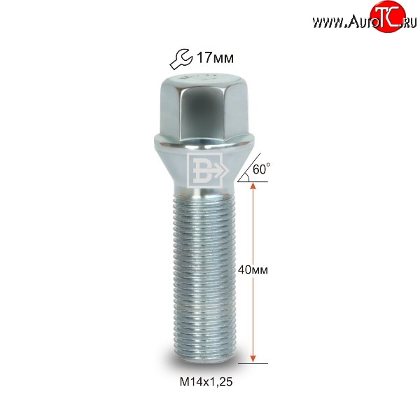130 р. Колёсный болт длиной 40 мм Вектор M14 1.25 40 под гаечный ключ BMW 7 серия F01-F04 седан (2008-2015)