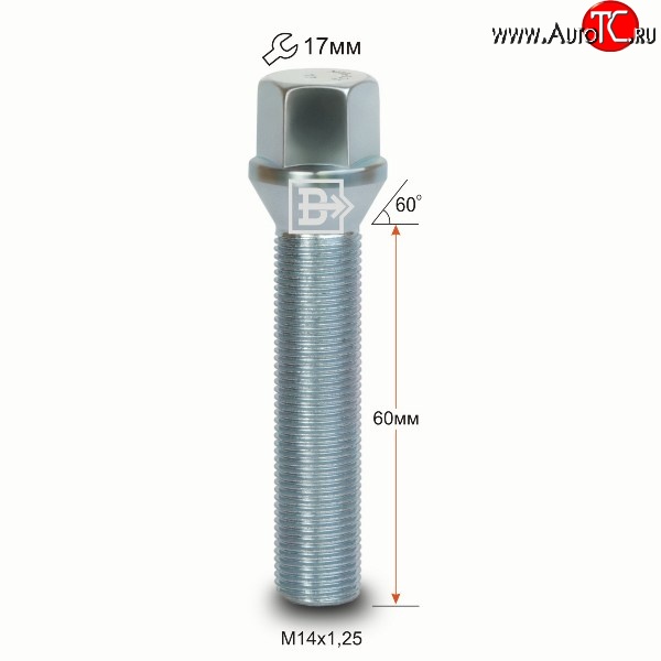 199 р. Колёсный болт длиной 60 мм Вектор M14 1.25 60 под гаечный ключ BMW 3 серия E90 седан дорестайлинг (2004-2008)
