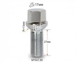 112 р. Колёсный болт длиной 27 мм Вектор M14 1.5 27 под гаечный ключ (пос.место: сфера) SSANGYONG Stavic дорестайлинг (2004-2008). Увеличить фотографию 1