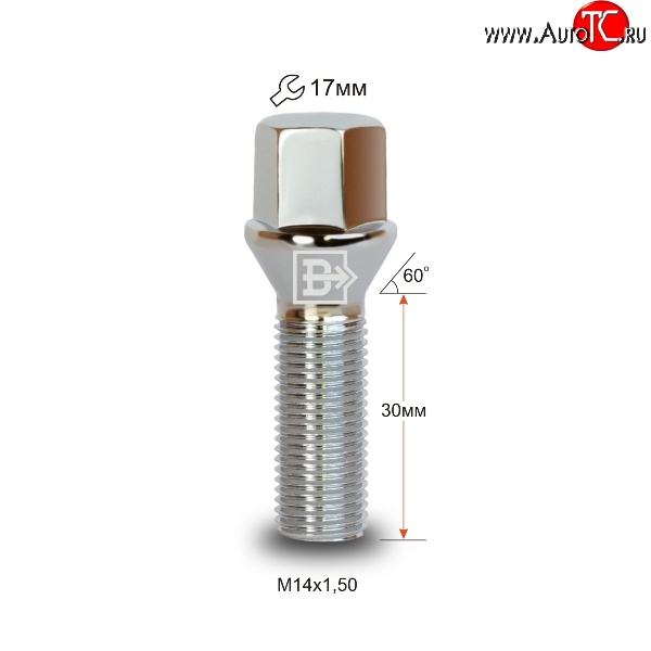 109 р. Колёсный болт длиной 30 мм Вектор M14 1.5 30 под гаечный ключ Chevrolet Suburban (2000-2006)