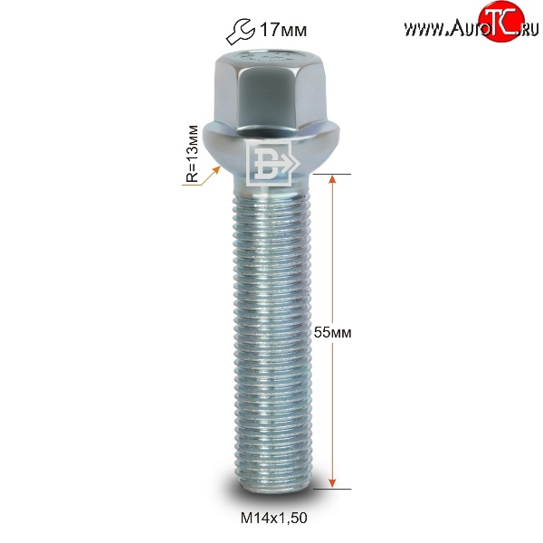 178 р. Колёсный болт длиной 55 мм Вектор M14 1.5 55 под гаечный ключ    с доставкой в г. Королёв