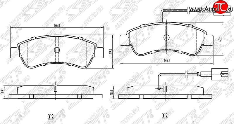 1 129 р. Колодки тормозные задние SAT (2 датчика износа)  Peugeot Boxer  250 (2006-2014)  с доставкой в г. Королёв