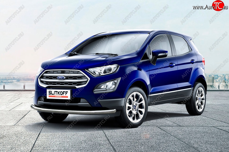 12 649 р. Защита заднего бампера Slitkoff (d57 мм)  Ford EcoSport  B515 (2017-2019) рестайлинг (Нержавейка, Полированная)  с доставкой в г. Королёв