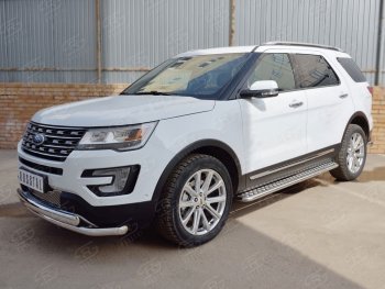 22 949 р. Защита переднего бампера (2 трубыØ63 и 75х42 мм, нержавейка) Russtal Ford Explorer U502 2-ой рестайлинг, 5 дв. (2017-2019)  с доставкой в г. Королёв. Увеличить фотографию 3