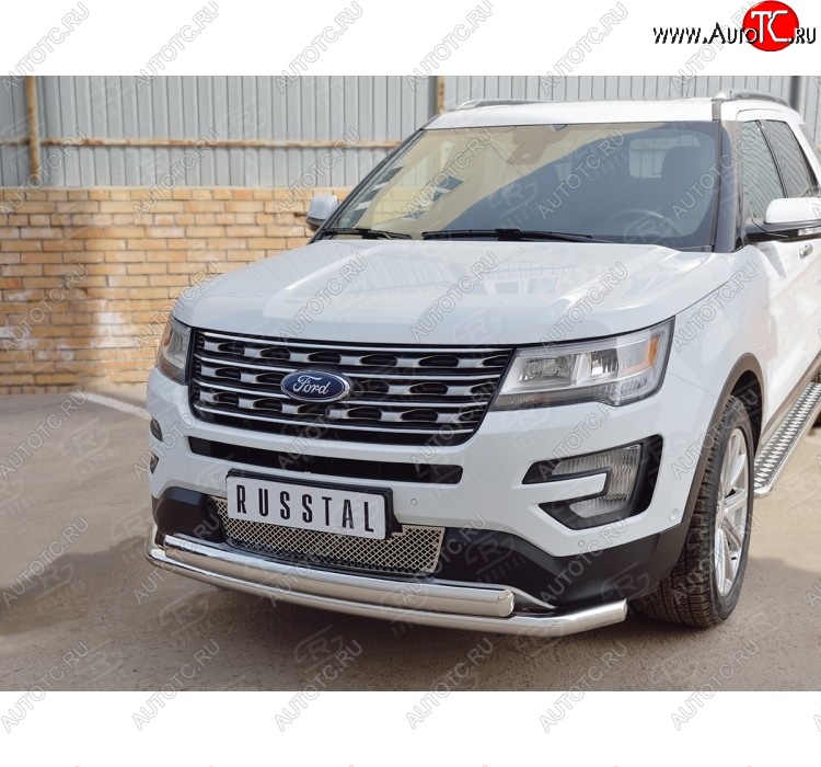 22 949 р. Защита переднего бампера (2 трубыØ63 и 75х42 мм, нержавейка) Russtal Ford Explorer U502 2-ой рестайлинг, 5 дв. (2017-2019)  с доставкой в г. Королёв