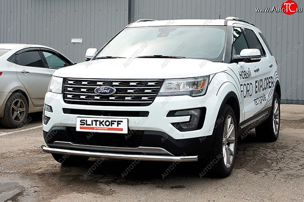 14 999 р. Защита переднего бампера Slitkoff (d57 мм)  Ford Explorer  U502 (2015-2018) 1-ый рестайлинг, 5 дв. (Нержавеющая сталь)  с доставкой в г. Королёв