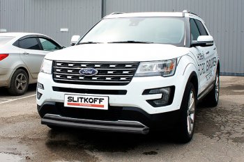 16 749 р. Защита переднего бампера Slitkoff (d76 мм)  Ford Explorer  U502 (2015-2018) 1-ый рестайлинг, 5 дв. (Нержавейка, Полированная)  с доставкой в г. Королёв. Увеличить фотографию 2