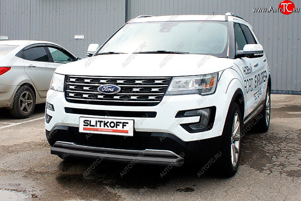 12 999 р. Защита переднего бампера Slitkoff (d76 мм)  Ford Explorer  U502 (2015-2018) 1-ый рестайлинг, 5 дв. (Сталь с полимерным покрытием. Цвет: чёрный)  с доставкой в г. Королёв