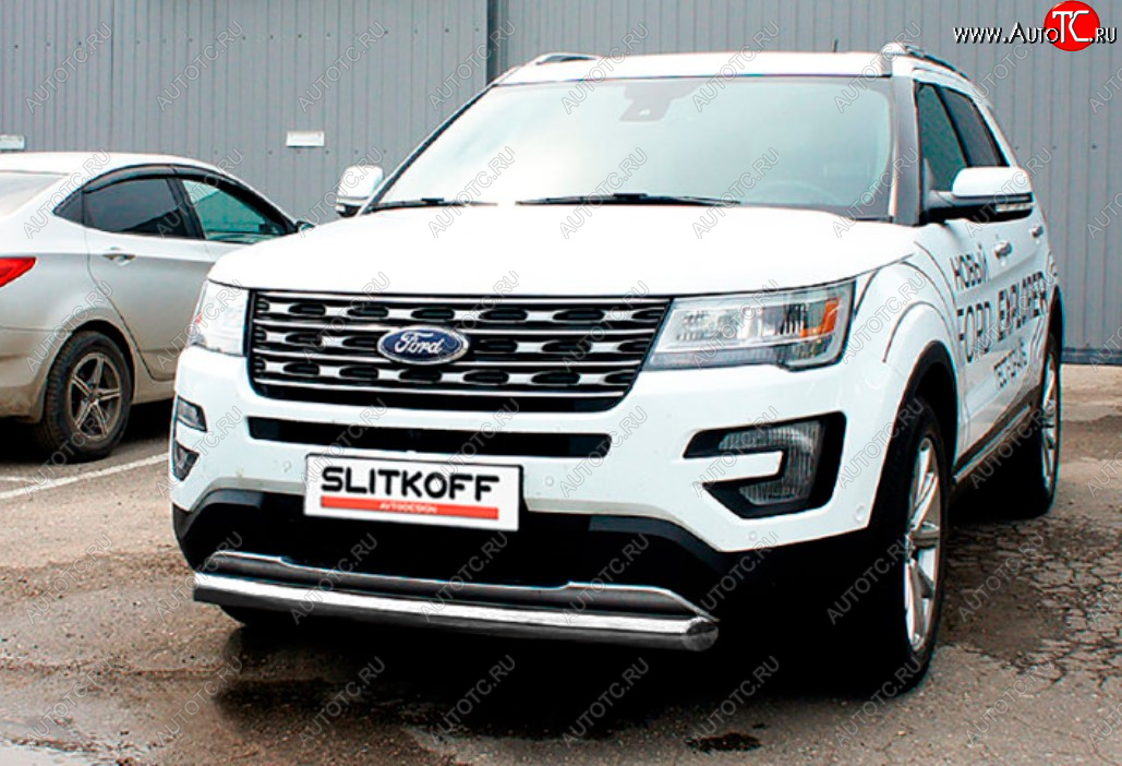 9 999 р. Защита переднего бампера Slitkoff (Ø 76 мм).  Ford Explorer  U502 (2015-2018) 1-ый рестайлинг, 5 дв. (Цвет: серебристый)  с доставкой в г. Королёв