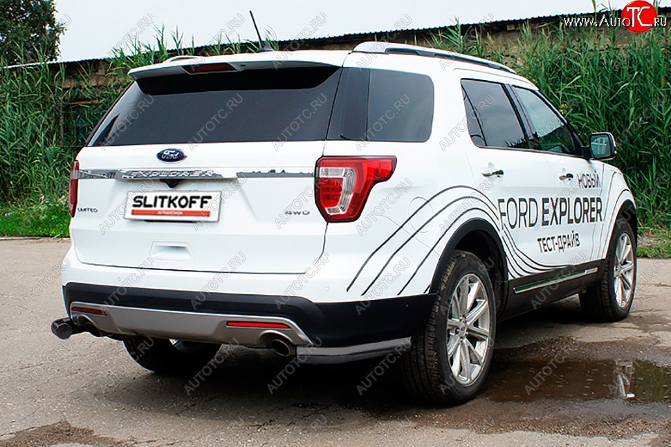 8 849 р. Защита заднего бампера Slitkoff (d76 мм, уголки)  Ford Explorer  U502 (2017-2019) 2-ой рестайлинг, 5 дв. (Сталь с полимерным покрытием. Цвет: чёрный)  с доставкой в г. Королёв