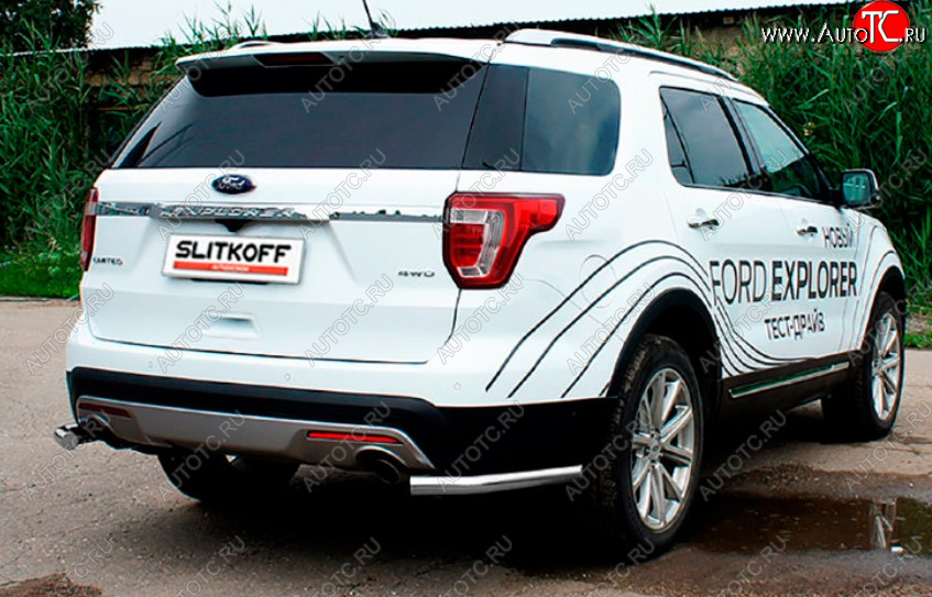 7 749 р. Защита заднего бампера Slitkoff (Ø 57, уголки)  Ford Explorer  U502 (2017-2019) 2-ой рестайлинг, 5 дв. (Сталь с полимерным покрытием. Цвет: серебристый)  с доставкой в г. Королёв