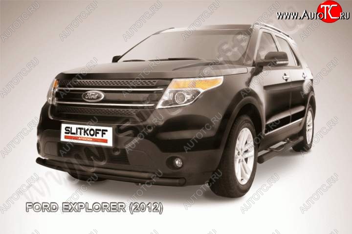 11 849 р. Защита переднего бампера d57/d57 Slitkoff  Ford Explorer  U502 (2010-2016) дорестайлинг (Цвет: серебристый)  с доставкой в г. Королёв