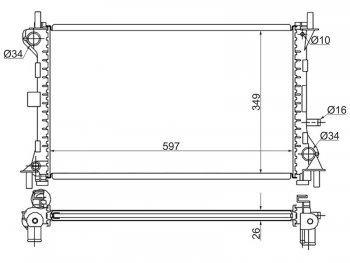 Радиатор двигателя SAT (трубчатый, МКПП/АКПП, FXDD, FYDH, EYDF, FXDB, FYDC) Ford Focus 1 универсал дорестайлинг (1998-2002)