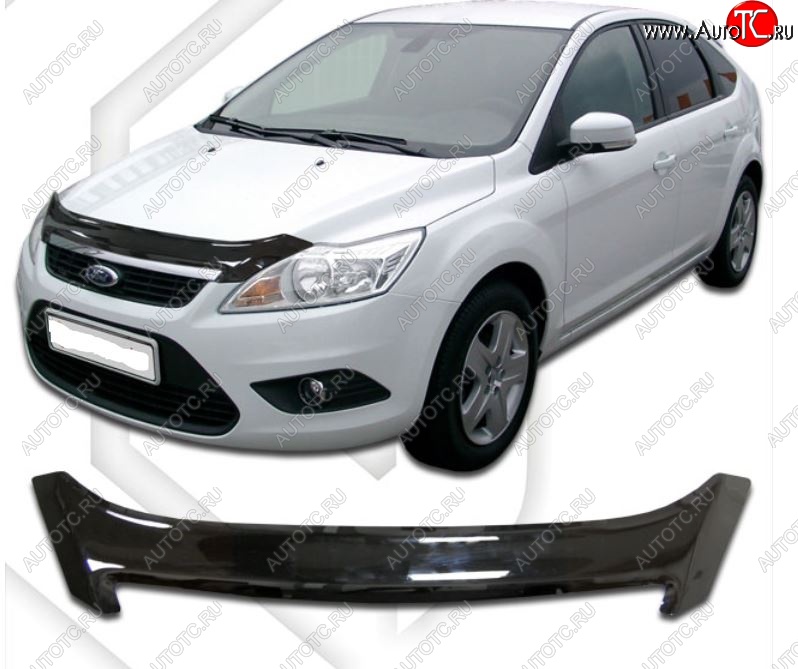 2 099 р. Дефлектор капота CA-Plastiс  Ford Focus  2 (2007-2011) хэтчбэк 3 дв. рестайлинг, хэтчбэк 5 дв. рестайлинг (Classic черный, Без надписи)  с доставкой в г. Королёв