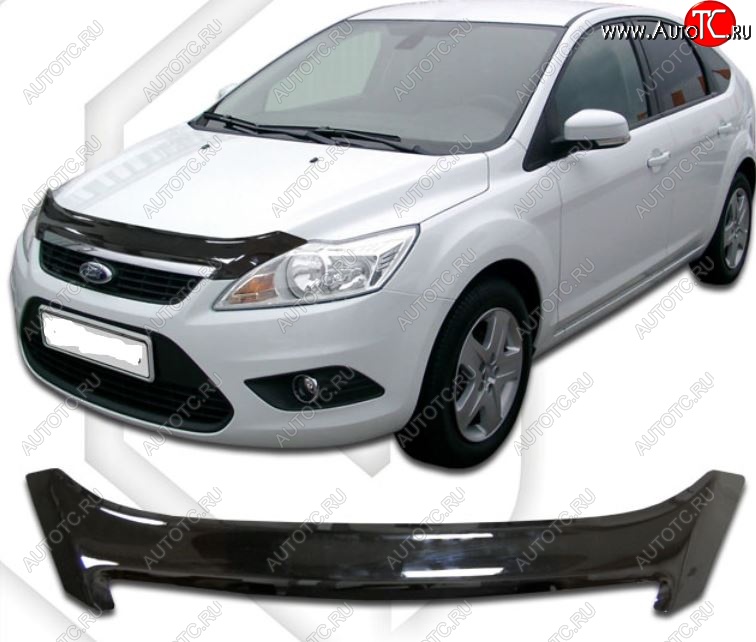 2 099 р. Дефлектор капота CA-Plastiс  Ford Focus  2 (2007-2011) седан рестайлинг (Classic черный, Без надписи)  с доставкой в г. Королёв