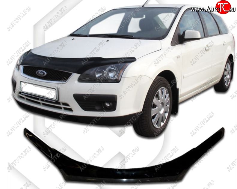 2 499 р. Дефлектор капота CA-Plastiс exclusive  Ford Focus  2 (2004-2008)  седан дорестайлинг, универсал дорестайлинг, хэтчбэк 3 дв. дорестайлинг, хэтчбэк 5 дв. дорестайлинг (Classic черный, Без надписи)  с доставкой в г. Королёв