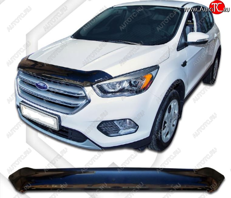 2 099 р. Дефлектор капота CA-Plastic  Ford Kuga  2 (2016-2019) рестайлинг (Classic черный, Без надписи)  с доставкой в г. Королёв