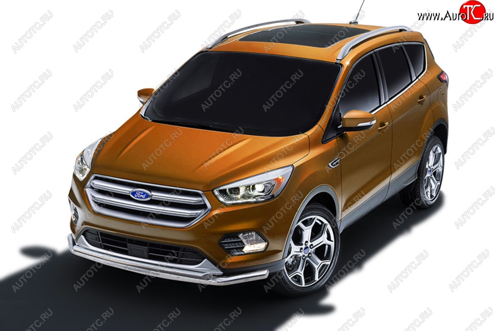 12 999 р. Защита заднего бампера Slitkoff (двойная, d57/42)  Ford Kuga  2 (2016-2019) рестайлинг (Нержавейка, Полированная)  с доставкой в г. Королёв