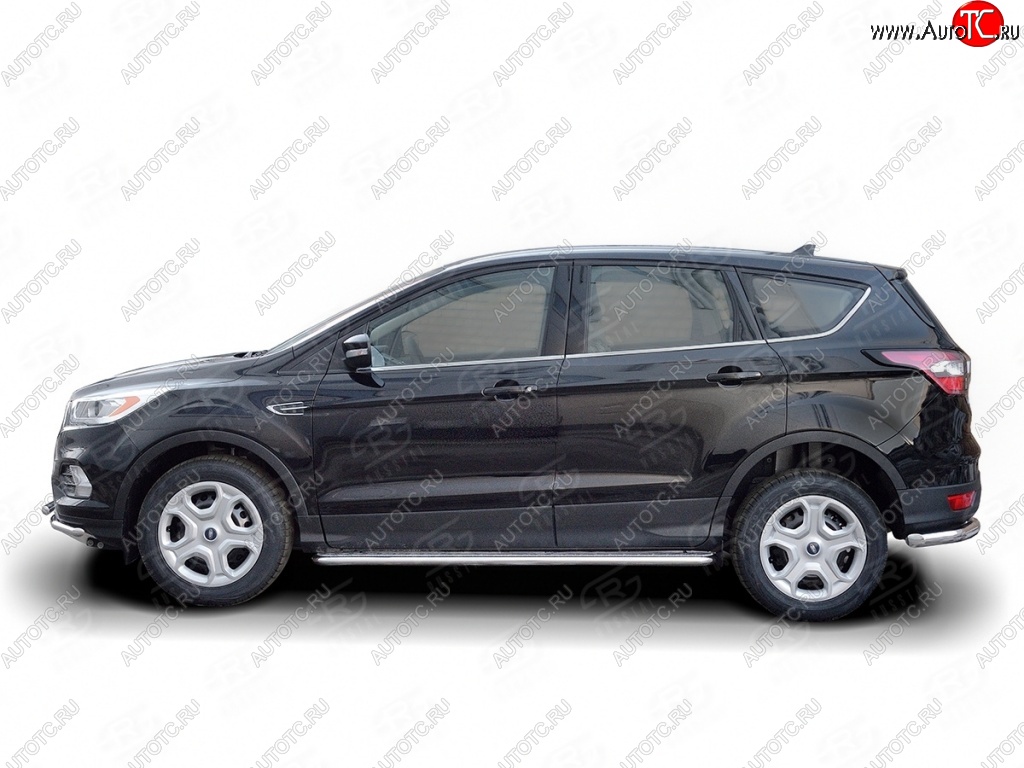 24 649 р. Порожки для ног (Ø42) SLITKOFF  Ford Kuga  2 (2016-2019) рестайлинг (лист - алюминий, профиль - нержавейка)  с доставкой в г. Королёв