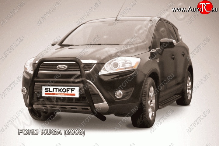 20 449 р. Кенгурятник d57 Slitkoff (высокий, с перемычками) Ford Kuga 1 (2008-2013) (Цвет: серебристый)  с доставкой в г. Королёв