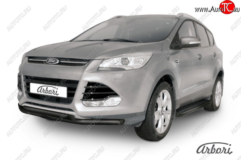 6 119 р. Защита переднего бампера Arbori (черная, 2 трубы d57 mm). Ford Kuga 2 дорестайлинг (2013-2016)  с доставкой в г. Королёв