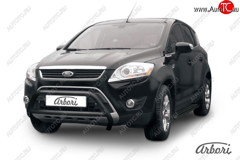 11 789 р. Защита переднего бампера Arbori (низкая, черная, d57 mm) Ford Kuga 1 (2008-2013)  с доставкой в г. Королёв