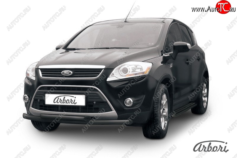 1 349 р. Защита переднего бампера Arbori (черная, 2 трубы d57 и 57 mm) Ford Kuga 1 (2008-2013)  с доставкой в г. Королёв