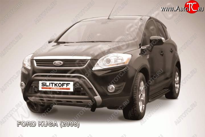 18 999 р. Кенгурятник d57 Slitkoff (низкий с перемычкой) Ford Kuga 1 (2008-2013) (Цвет: серебристый)  с доставкой в г. Королёв