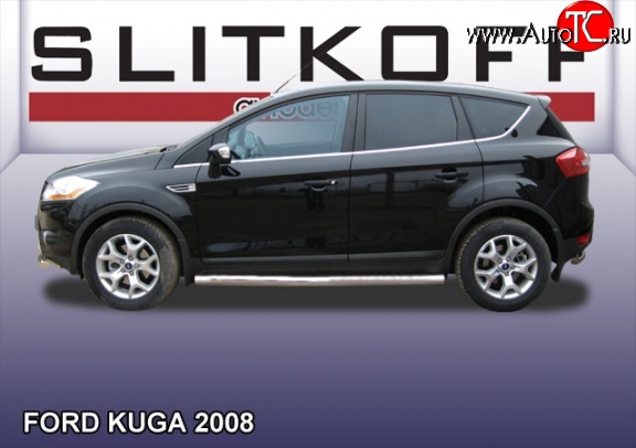 16 849 р. Защита порогов из круглой трубы диаметром 76 мм Slitkoff Ford Kuga 1 (2008-2013) (Нержавейка, Полированная)  с доставкой в г. Королёв