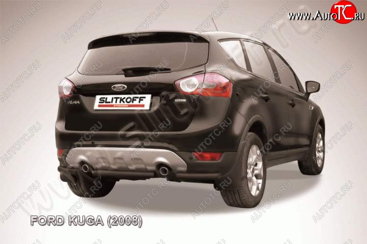 4 999 р. Защита заднего бампера d57 Slitkoff (d57, черная, короткая) Ford Kuga 1 (2008-2013) (Цвет: серебристый)  с доставкой в г. Королёв