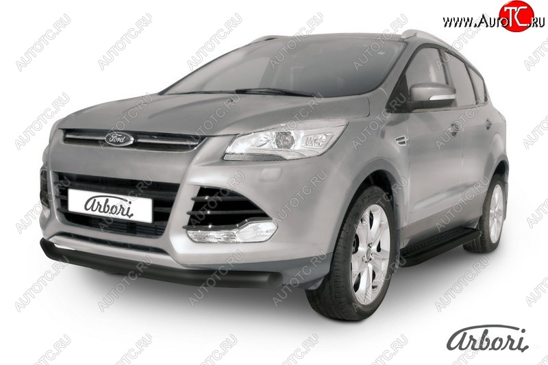 7 019 р. Защита переднего бампера Arbori (черная, 1 труба d76 mm). Ford Kuga 2 дорестайлинг (2013-2016)  с доставкой в г. Королёв