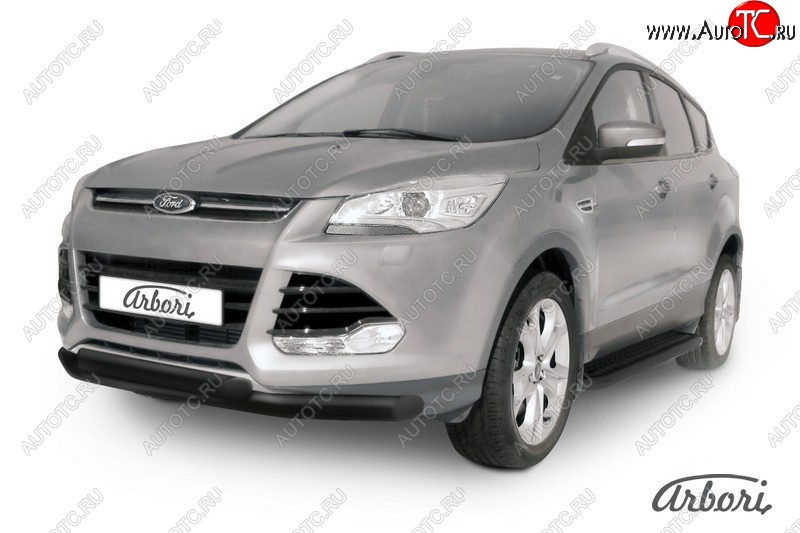 8 369 р. Защита переднего бампера Arbori (черная, 2 трубы d76 и 57 mm) Ford Kuga 2 дорестайлинг (2013-2016)  с доставкой в г. Королёв