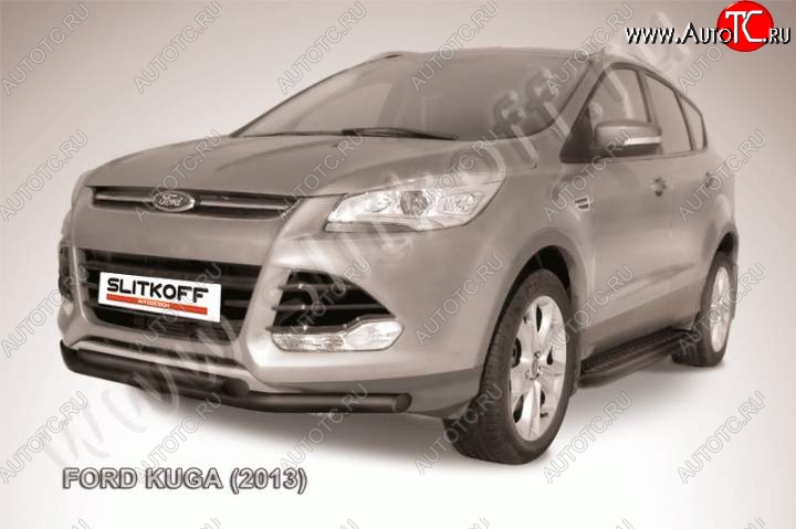 8 999 р. Защита переднего бампера Slitkoff (труба d57/d57) Ford Kuga 2 дорестайлинг (2013-2016) (Цвет: серебристый)  с доставкой в г. Королёв