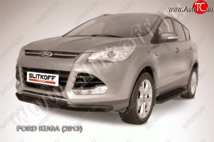 11 299 р. Защита переднего бампера Slitkoff (труба d76/d57) Ford Kuga 2 дорестайлинг (2013-2016) (Цвет: серебристый)  с доставкой в г. Королёв