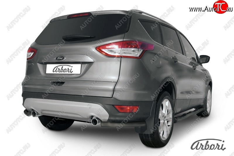 5 399 р. Защита заднего бампера Arbori (уголки, черная, 1 труба d57 mm). Ford Kuga 2 дорестайлинг (2013-2016)  с доставкой в г. Королёв