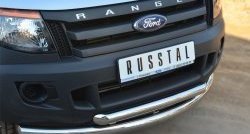 24 499 р. Защита переднего бампера (2 трубыØ76 и 63 мм, нержавейка) SLITKOFF Ford Ranger DoubleCab дорестайлинг (2011-2016)  с доставкой в г. Королёв. Увеличить фотографию 2