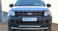 24 499 р. Защита переднего бампера (2 трубыØ76 и 63 мм, нержавейка) SLITKOFF Ford Ranger DoubleCab дорестайлинг (2011-2016)  с доставкой в г. Королёв. Увеличить фотографию 1