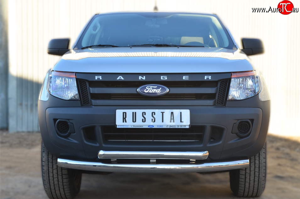 24 499 р. Защита переднего бампера (2 трубыØ76 и 63 мм, нержавейка) SLITKOFF Ford Ranger DoubleCab дорестайлинг (2011-2016)  с доставкой в г. Королёв