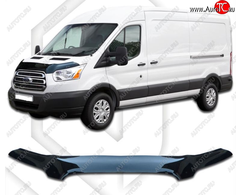 2 999 р. Дефлектор капота CA-Plastiс exclusive  Ford Transit (2014-2022) цельнометаллический фургон (Classic черный, Без надписи)  с доставкой в г. Королёв