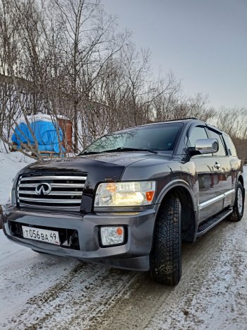 2 999 р. Дефлектор капота CA-Plastiс exclusive  INFINITI QX56  JA60 (2004-2007) дорестайлинг (Classic черный, Без надписи)  с доставкой в г. Королёв. Увеличить фотографию 2