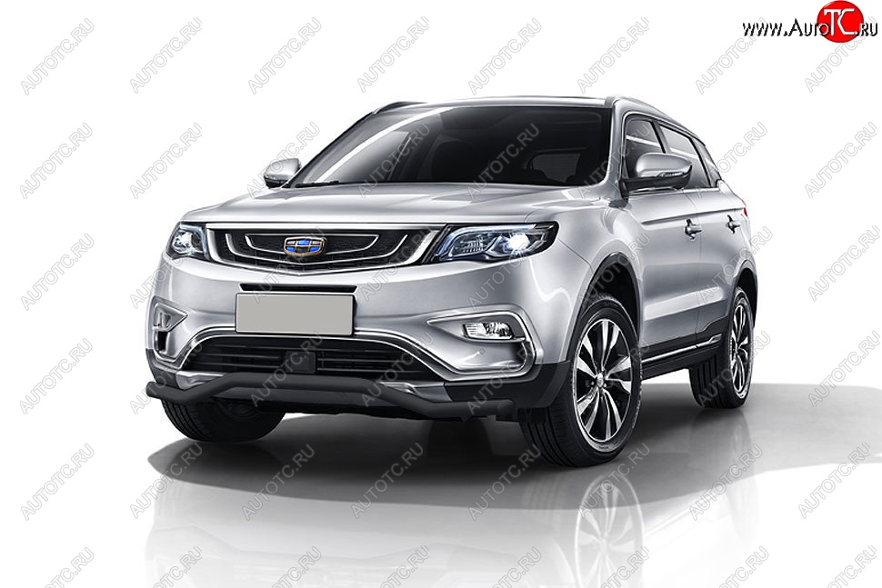 10 749 р. Защита переднего бампера Slitkoff (волна, d57 мм) Geely Atlas NL3 (2016-2022) (Сталь с полимерным покрытием. Цвет: чёрный)  с доставкой в г. Королёв