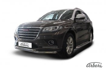 22 999 р. Защита переднего бампера Arbori (нержавейка, 2 трубы d57 и 57 mm) Haval H2 (2014-2021)  с доставкой в г. Королёв. Увеличить фотографию 2