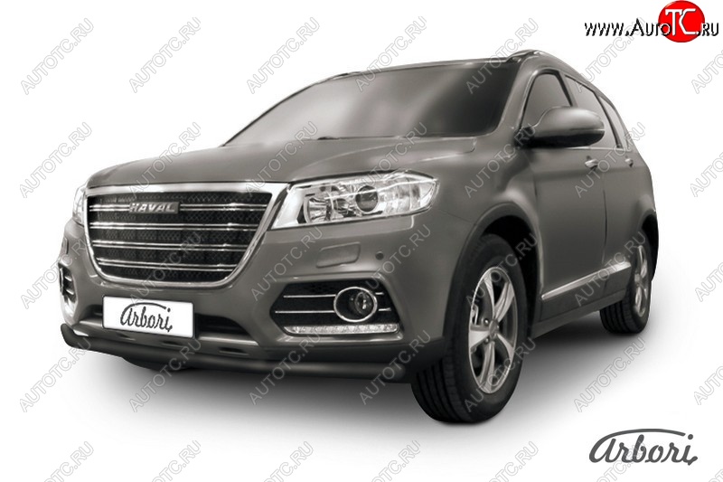 6 029 р. Защита переднего бампера Arbori (черная, 1 труба d57 mm). Haval H6 (2013-2020)  с доставкой в г. Королёв