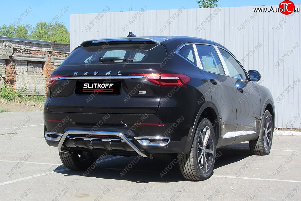 13 449 р. Защита заднего бампера (Ø42 мм, нержавейка) Slitkoff Haval F7x  дорестайлинг (2019-2022)  с доставкой в г. Королёв