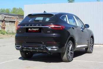 Защита заднего бампера (Ø42 мм скоба, окрашенная) Slitkoff Haval F7x  дорестайлинг (2019-2022)