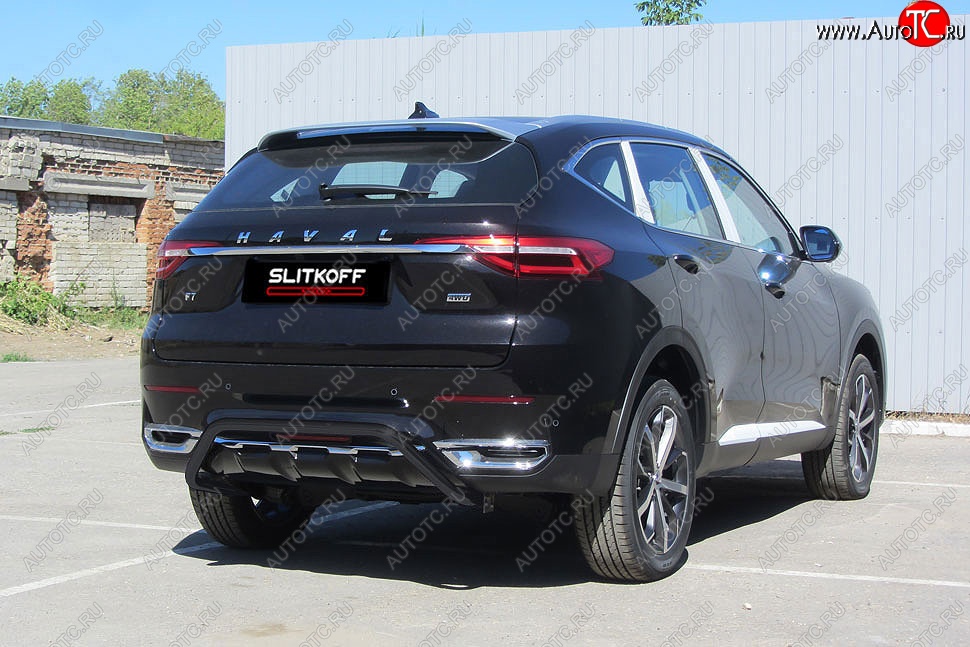 9 399 р. Защита заднего бампера (Ø42 мм скоба, окрашенная) Slitkoff Haval F7x  дорестайлинг (2019-2022) (цвет: черный)  с доставкой в г. Королёв