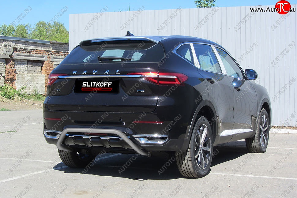 9 399 р. Защита заднего бампера (Ø42 мм скоба, окрашенная) Slitkoff  Haval F7 - F7x (цвет: серебро)  с доставкой в г. Королёв